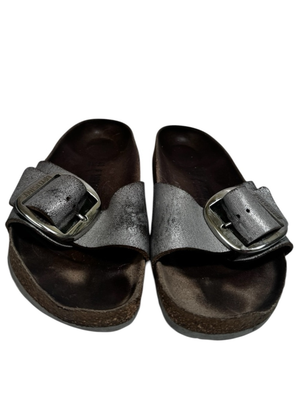 Birkenstock Madrid Big Buckle Leather Metallic Silver 9 Sandals Slides 40 Flats - Picture 5 of 16